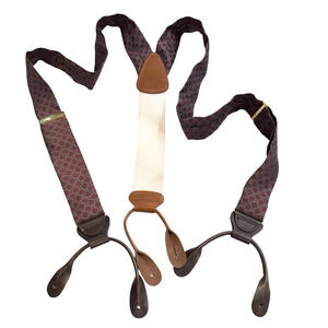VTG Trafalgar Button Suspenders Leather Ends Y-Back Burgundy NWOT